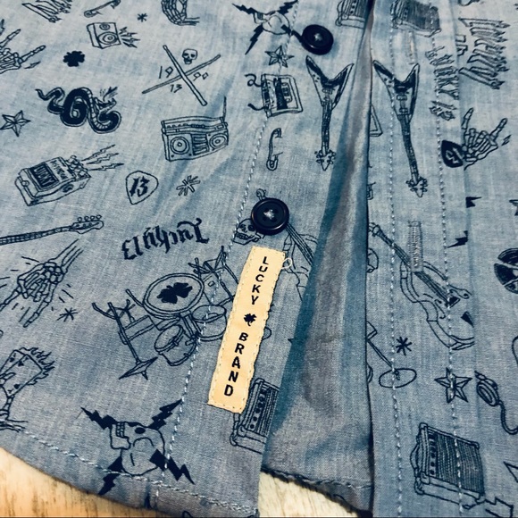 Lucky brand boys rocker print button down shirt. It’s CUTE!! - Picture 5 of 7